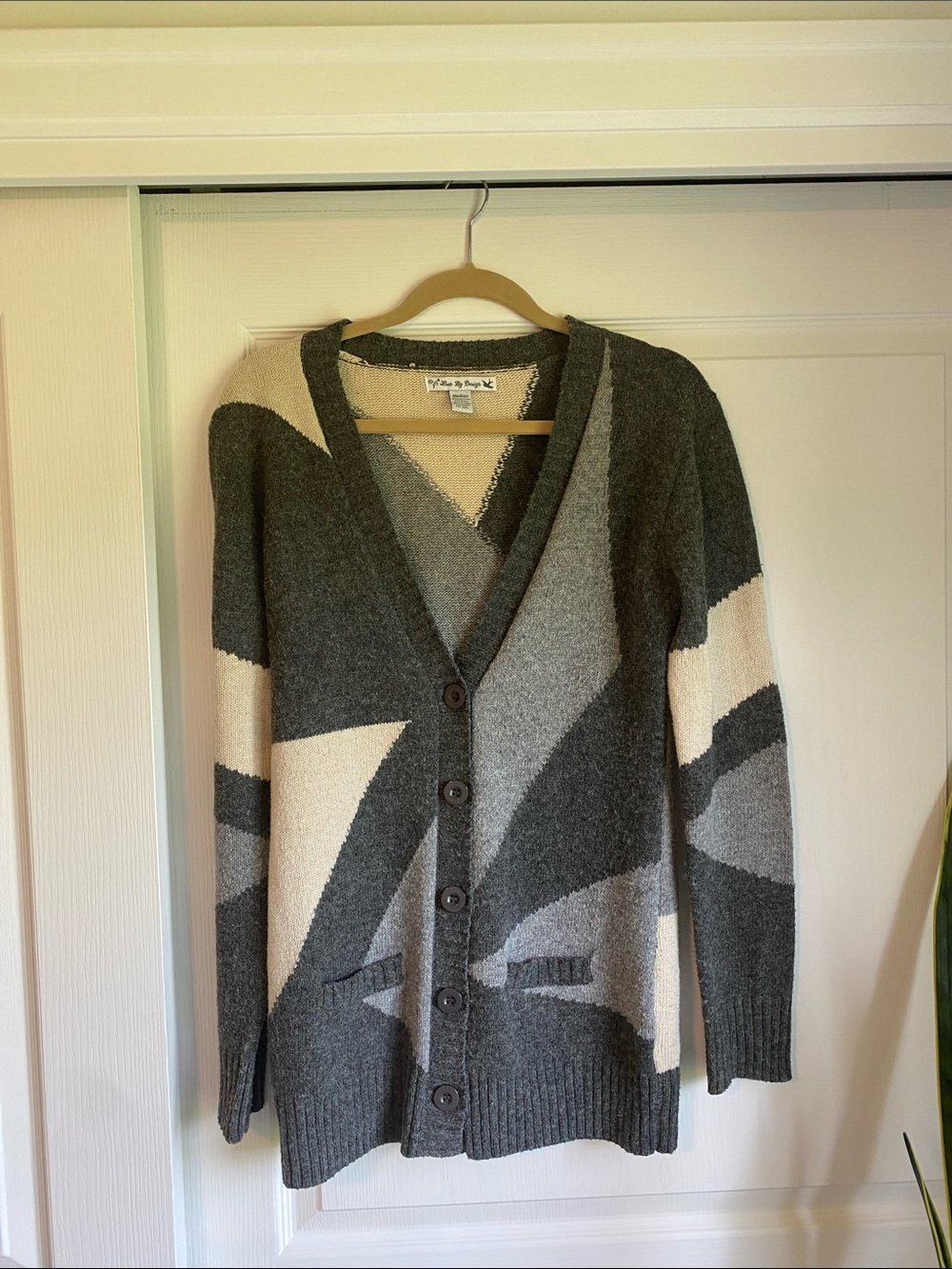Love By Design Neutral Geo Button-Up Cardigan - Gray & Cream